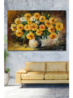 Şehzat Design Yağlı Boya Görünümlü Sarı Çiçekler Kanvas Tablo