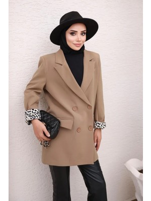 Haki Kruvaze Yaka Garnili Düğmeli Blazer Ceket