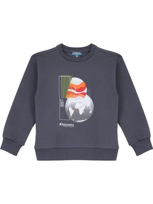 Discovery Expedition Antrasit Relaxed Erkek Çocuk Baskılı Sweatshirt D6WB-SWT3013