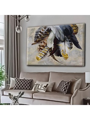 Şehzat Design Dekoratif Tablonuz Dekoratif Modern Şık Tüy Motifli Kanvas Tablo Y2