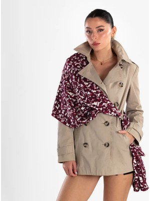 Bordo Soyut Desenli Twill Ipek Eşarp