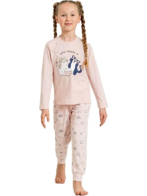 Rolypoly Kız Çocuk Pudra Uzun Kol Pijama Takımı 3902-3