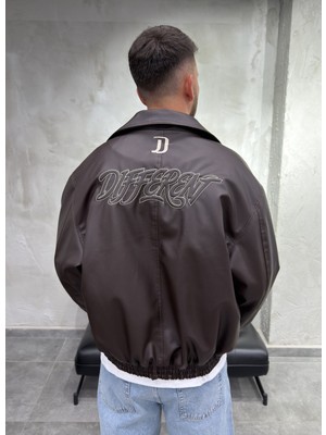 Difransel Jeans Sırt Different Nakışlı Kahve Bomber Ceket