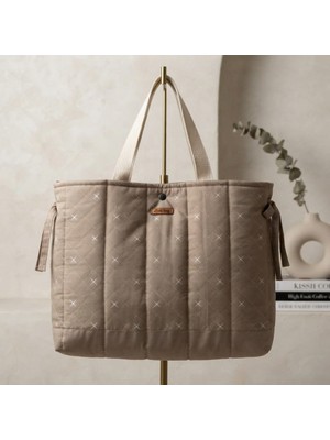 elisss bag Lüks Kahverengi Kapitone Kadın Omuz ve Kol Çantası %100 Pamuk