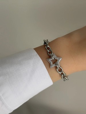 Owentis Çelik Silver Taşlı Yıldız Surprise Bileklik -Kararma Yapmaz- Sılver