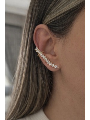 Owentis Gold Full Taşlı Heloise Earcuff Kıkırdak Küpe -Kararma Yapmaz- Altın