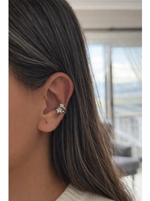 Owentis Silver Ikili Görünümlü Zarif Yıldızlı Earcuff Kıkırdak Küpe -Kararma Yapmaz- Gümüş 29