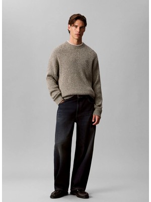 Calvin Klein Jeans Bej Erkek Kazak LV04RH328GLI1 Vertıcal Rıb Cttn Cr