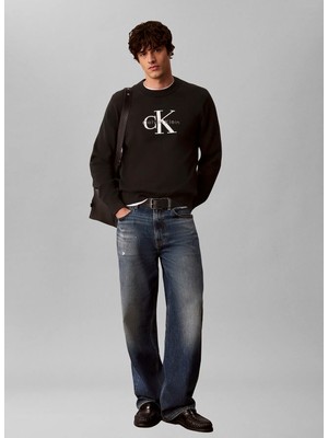Calvin Klein Jeans Siyah Erkek Baskılı Kazak LV04RH320GUB1 Ls Clsc Cttn Mnlgo C