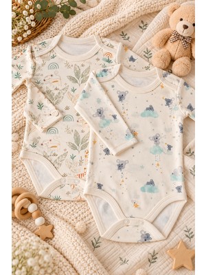 Bulut Anne ve Çocuk Uzun Kollu Çıtçıtlı Body %100 Pamuklu 1. Kalite Kumaş Dijital Baskı 2'li Paket Renkli Desenli 1-3 Yaş Kız/erkek/unisex