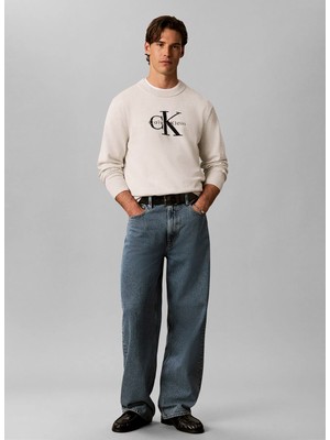 Calvin Klein Jeans Gri Erkek Baskılı Kazak LV04RH320GP74 Ls Clsc Cttn Mnlgo C
