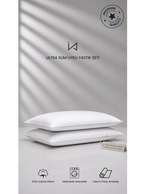 Maison Luré 2 Adet Ultra Slim Yastık | En Ince Form | Nano Silikon Dolgu | Micro Saten