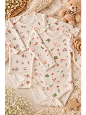 Bulut Anne ve Çocuk Uzun Kollu Çıtçıtlı Body %100 Pamuklu 1. Kalite Kumaş Dijital Baskı 2'li Paket Renkli Desenli 1-3 Yaş Kız/erkek/unisex