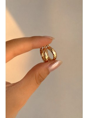 Owentis Çelik Rose Gold Mini Burgu Halka Imorgen Küpe -Kararma Yapmaz- Metalik