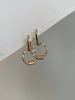 Owentis Çelik Rose Gold Taşlı Daire Sallantılı Vlasii Küpe -Kararma Yapmaz- Gold