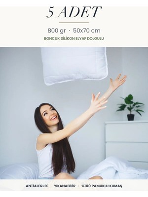 Maison Luré 5 Adet 800 gr Boncuk Silikon Elyaf Dolgulu Yastık 50X70 cm Antialerjik Yıka