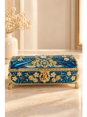 Rasha Collection Kabartma Çiçek Desenli Gold Detaylı Takı Kutusu