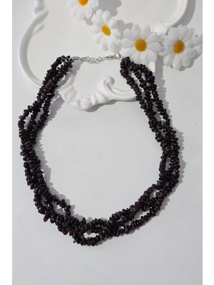 c-bhadu naturel Sertifikalı Granat, Garnet, Lal Kırıktaş Doğaltaş Kolye ( 3 Sıra )