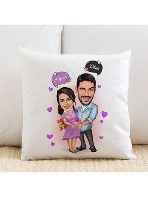 Maison Luré Bebeklerini Bekleyen Çiftler Karikatürlü Yastık