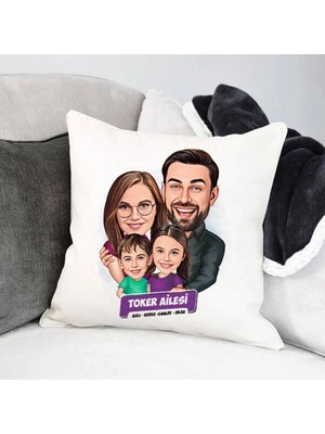 Maison Luré Kız ve Erkek Çocuklu Aile Karikatürlü Yastık