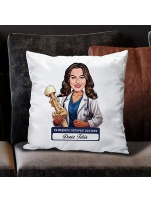 Maison Luré En Başarılı Kadın Ortopedi Doktoru Karikatürlü Yastık