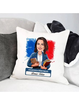 Maison Luré Fransızca Öğretmeni Karikatürlü Kadın Yastık