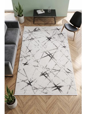 Merinos Vista %100 Akrilik Yumuşak Dokulu Modern Salon Oturma Odası Halısı Çizgili Gri 90-95
