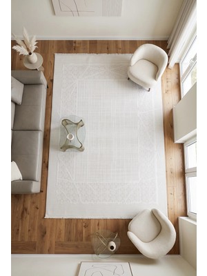 Merinos Vista %100 Akrilik Yumuşak Dokulu Modern Salon Oturma Odası Halısı Krem 89-60