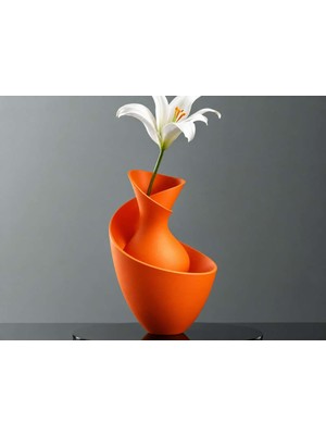 Bin1çeşit 3D Baskı Bold Vazo - Akışkan Formlu Dekoratif Vazo-Turuncu