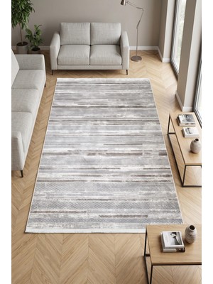 Merinos Vista %100 Akrilik Yumuşak Dokulu Modern Salon Oturma Odası Halısı Çizgili Gri 01-80
