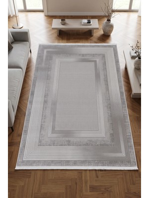 Merinos Vista %100 Akrilik Yumuşak Dokulu Modern Salon Oturma Odası Halısı Çerçeveli Gümüş 23-95