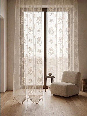 Buldan Concept İşi Gül Desenli Tül Perde 100 x 210 cm