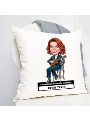 Maison Luré Mandolin Sanatçısı Kadın Karikatürlü Yastık