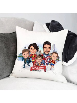 Maison Luré Karikatürlü 3 Çocuklu Aile Yastık