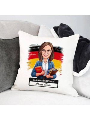 Maison Luré Kadın Almanca Öğretmeni Karikatürlü Yastık