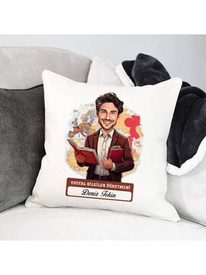 Maison Luré Erkek Sosyal Bilgiler Öğretmeni Karikatürlü Yastık