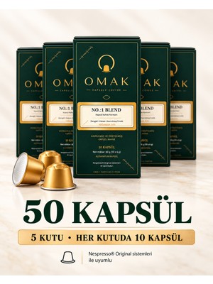 Omak No.1 Blend Kapsül Kahve 50 Kapsül - 5 Kutu x 10 - Nespresso Original Uyumlu