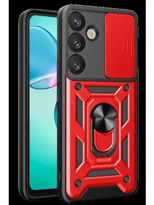 Galaxy S25 Plus Kılıf Pars Lens Yüzüklü Silikon - Kırmızı