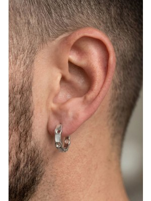 Ose Shop Sedef Taşlı İtalyan Tasarımı 925ayar Gümüş Tek Erkek Halka Küpe Özel seri