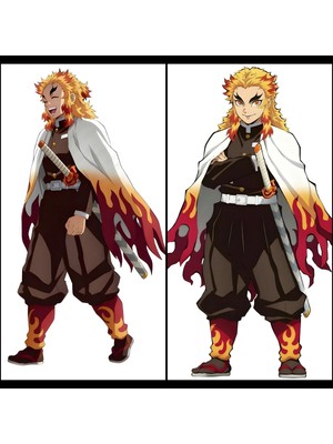 Maison Luré Demon Slayer Rengoku Kyojuro Desenli Çift Yön Baskılı Sarılma Yastığı Kılıf Yastık