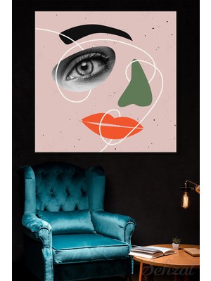 Şehzat Design Karetekli Kanvas Duvar Tablosu Modern Salon Ofis Minimalist Yüz Hatları Pastel Soyut