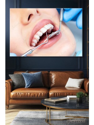 Şehzat Design Yatay Kanvas Duvar Tablosu Tekli Ağız Diş Sağlığı Dişçi Diş Hekimi Muayenesi Ortodonti Implant