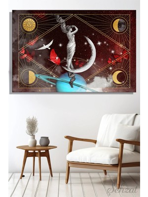 Şehzat Design Kanvas Duvar Tablosu Yatay Salon Yatak Odası Ofis Gökyüzü Uzay Astroloji Ay Evreleri Güneş Yıldız