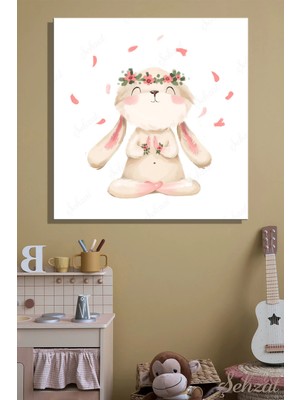 Şehzat Design Karetekli Kanvas Duvar Tablosu Modern Çoçuk Odası Yoga Meditasyon Suluboya Görünümlü Sevimli Tavşan