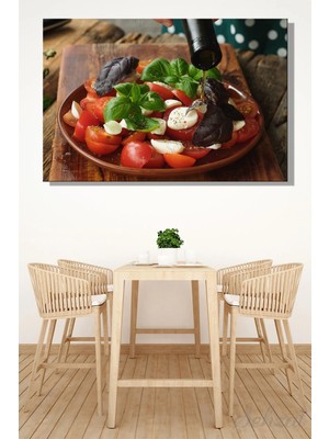 Şehzat Design Kanvas Duvar Tablosu Yatay Lokanta Kafe Restoran Mozeralla Peynirli Fesleğenli Domates Salatası
