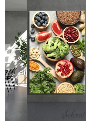 Şehzat Design Dikey Tekli Kanvas Duvar Tablosu Modern Lokanta Kafe Restoran Sağlıklı Beslenme Vejetaryen Diyet