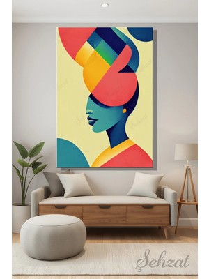 Şehzat Design Dikey Kanvas Duvar Tablosu Tekli Salon Mutfak Yatak Odası Ofis Geometrik Modern Kadın Portre