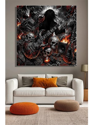 Şehzat Design Kare Tekli Kanvas Duvar Tablosu Modern Salon Yatak Odası Ofis Müzik Elektro Gitar Heavy Metal Iş