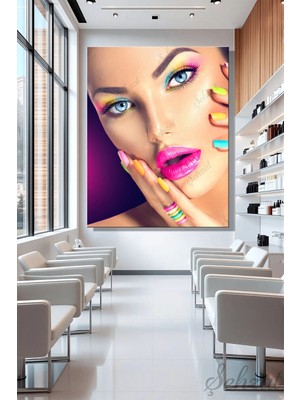 Şehzat Design Dikey Tekli Kanvas Duvar Tablosu Modern Kuaför Güzellik Salonu Makyaj Kadın Manikür El Oje Iş