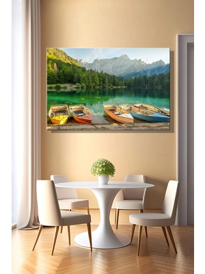 Şehzat Design Yatay Tablo Tekli Kanvas Duvar Modern Salon Mutfak Yatak Odası Ofis Fusine Gölü Alpler Tekne Renk